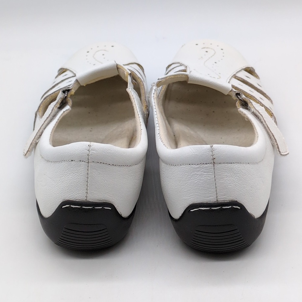 Dr. Scholl's Shoes Womens White 8 Wide Leather T Strap Loafer Walking Hook Loop - Picture 2 of 12